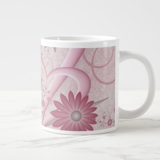 Roze Abstracte kunsten en bloemen houden van fract Grote Koffiekop (Rechts)