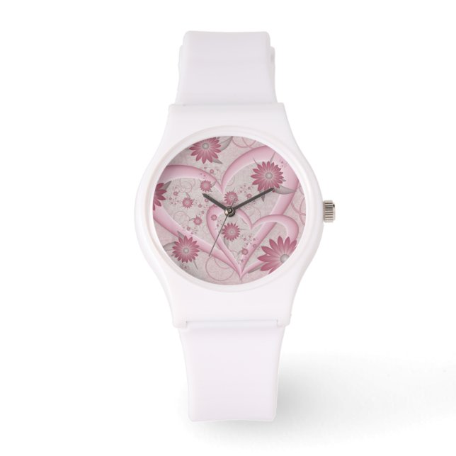 Roze Abstracte kunsten en bloemen houden van fract Horloge (Voorkant)