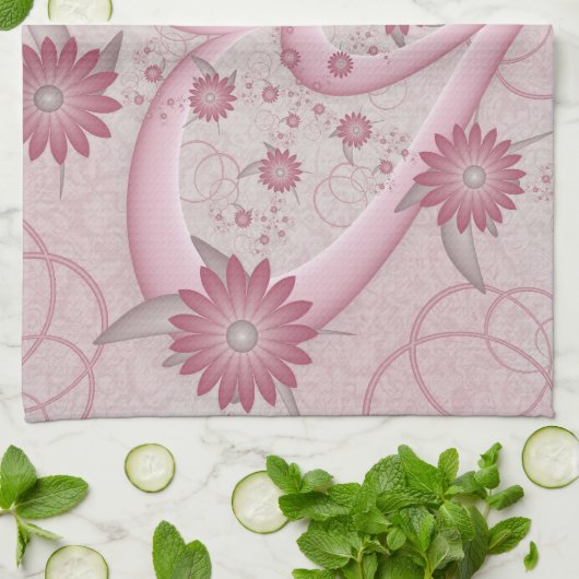 Roze Abstracte kunsten en bloemen houden van fract Theedoek (Gevouwen)