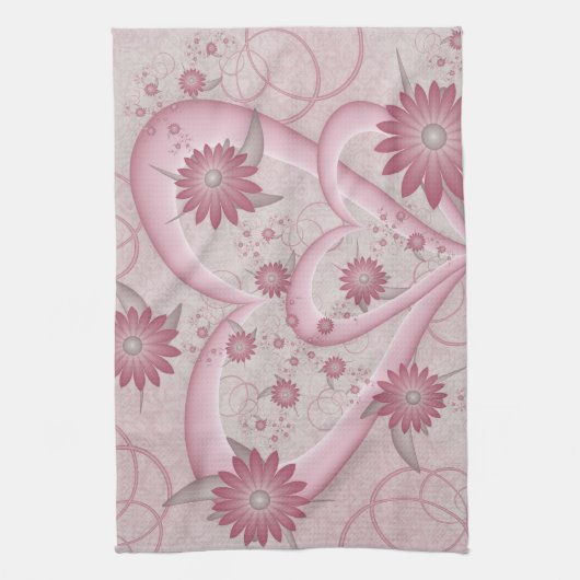 Roze Abstracte kunsten en bloemen houden van fract Theedoek (Verticaal)