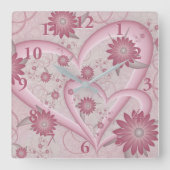 Roze Abstracte kunsten en bloemen houden van fract Vierkante Klok (Voorkant)