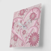 Roze Abstracte kunsten en bloemen houden van fract Vierkante Klok (Hoek)