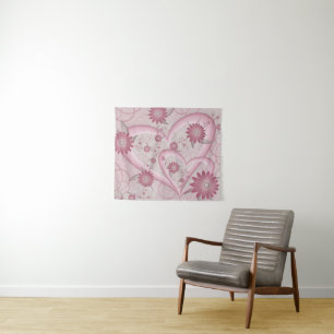 Roze Abstracte kunsten en bloemen houden van fract Wandkleed