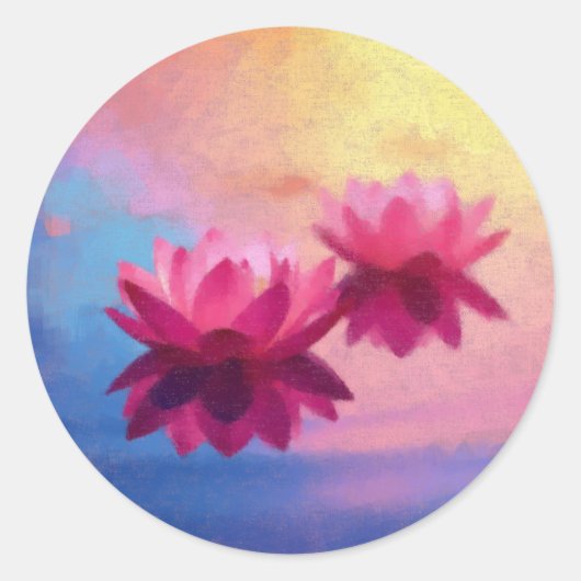 Roze Abstracte Lotus Flowers Ronde Sticker (Voorkant)