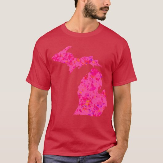 Roze abstracte Michigan Silhouette T-shirt (Voorkant)
