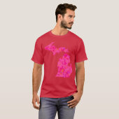Roze abstracte Michigan Silhouette T-shirt (Voorkant volledig)