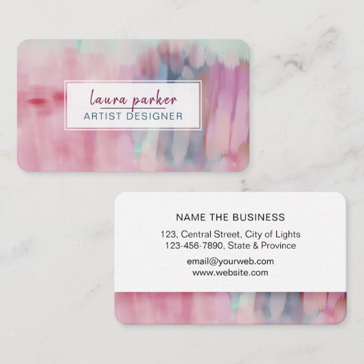 Roze Abstracte moderne Waterverf verfstreken lijne Visitekaartje (Voorkant / Achterkant)