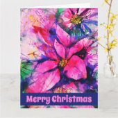 Roze Abstracte Poinsettia Waterverf Kerstmis Kaart (Gele Bloem)