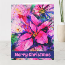 Roze Abstracte Poinsettia Waterverf Kerstmis