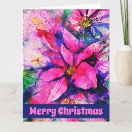 Roze Abstracte Poinsettia Waterverf Kerstmis Kaart