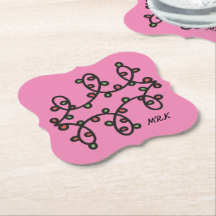 Roze abstracte polka stippen monogram kunst kleure kartonnen onderzetters