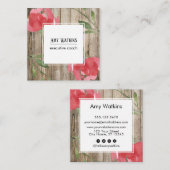 Roze Abstracte Rozen Buds, Rustic Wood, Sociale Pi Vierkante Visitekaartje (Voorkant / Achterkant)
