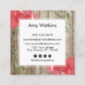 Roze Abstracte Rozen Buds, Rustic Wood, Sociale Pi Vierkante Visitekaartje (Achterkant)