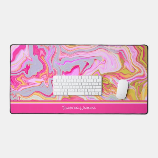 Roze Abstracte Speelse Marmeren Design Naam Bureaumat (Keyboard & Muis)