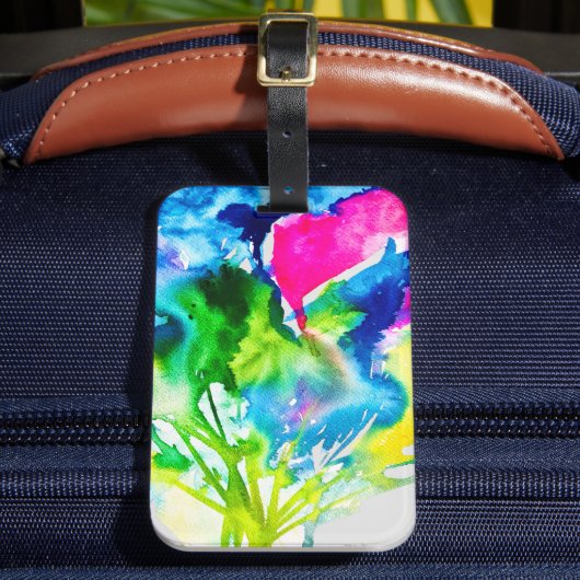 Roze abstracte waterverf Cyclamen flower Bagagelabel (Voorkant Insitu 2)