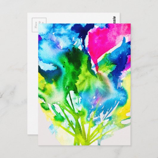 Roze abstracte waterverf Cyclamen flower Briefkaart (Voorkant / Achterkant)