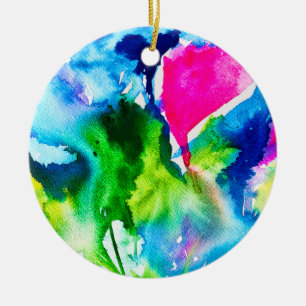 Roze abstracte waterverf Cyclamen flower Keramisch Ornament