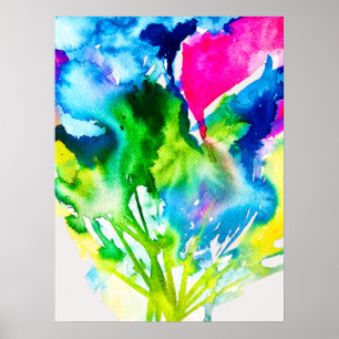 Roze abstracte waterverf Cyclamen flower Poster