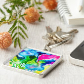 Roze abstracte waterverf Cyclamen flower Sleutelhanger (Zijkant)