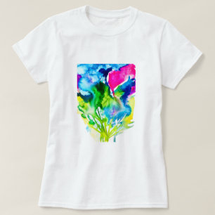 Roze abstracte waterverf Cyclamen flower T-shirt