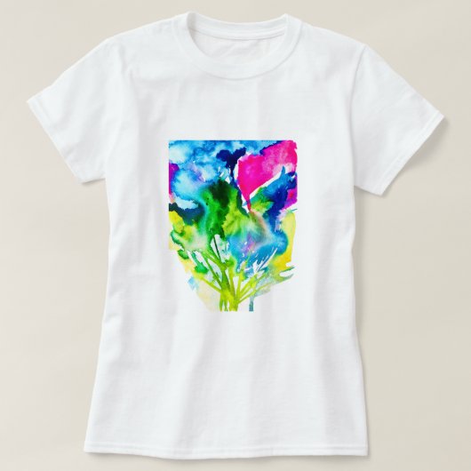 Roze abstracte waterverf Cyclamen flower T-shirt (Design voorkant)