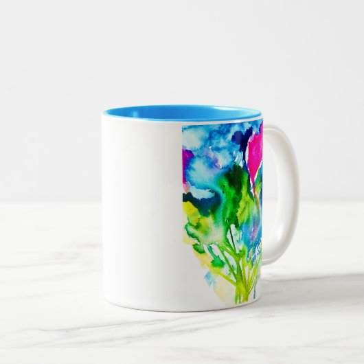 Roze abstracte waterverf Cyclamen flower Tweekleurige Koffiemok (Voorkant rechts)