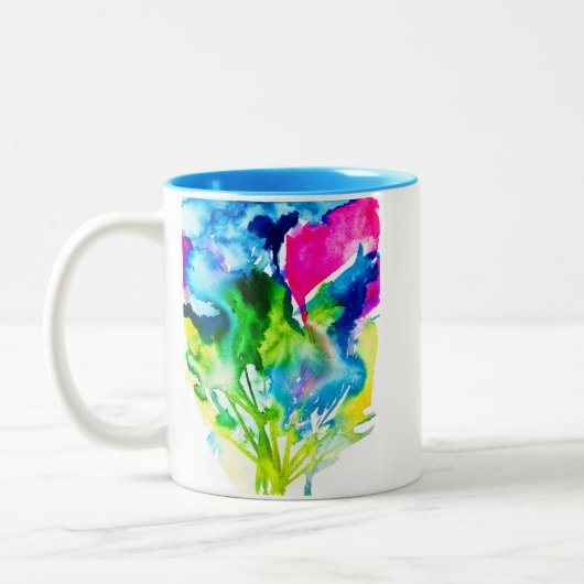 Roze abstracte waterverf Cyclamen flower Tweekleurige Koffiemok (Links)