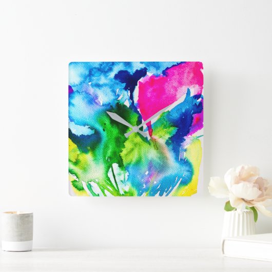 Roze abstracte waterverf Cyclamen flower Vierkante Klok (Huis)