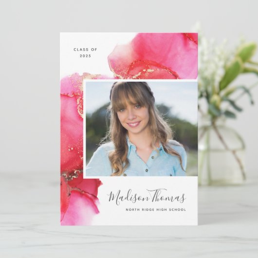 Roze Abstracte Waterverf Fotogradatie Partij Kaart (Staand voorkant)