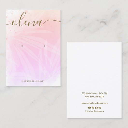 Roze Abstracte Waterverf Handtekening script Visitekaartje (Voorkant / Achterkant)