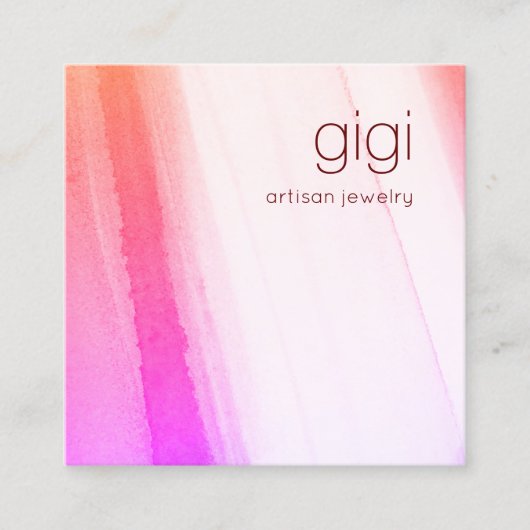 Roze Abstracte Waterverf Kunst Vierkante Visitekaartje (Voorkant)