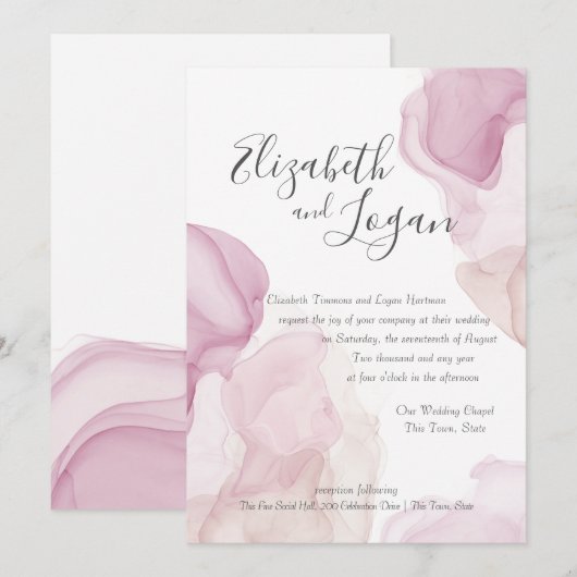 Roze Abstracte Waterverf Motion Berry Wedding Kaart (Voorkant / Achterkant)