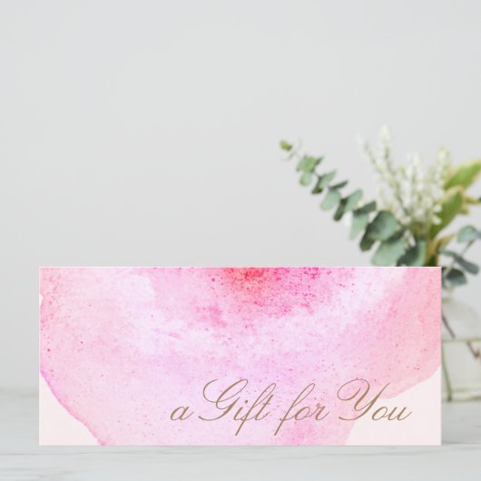 Roze Abstracte Waterverf Roze Cadeaubon (Staand voorkant)