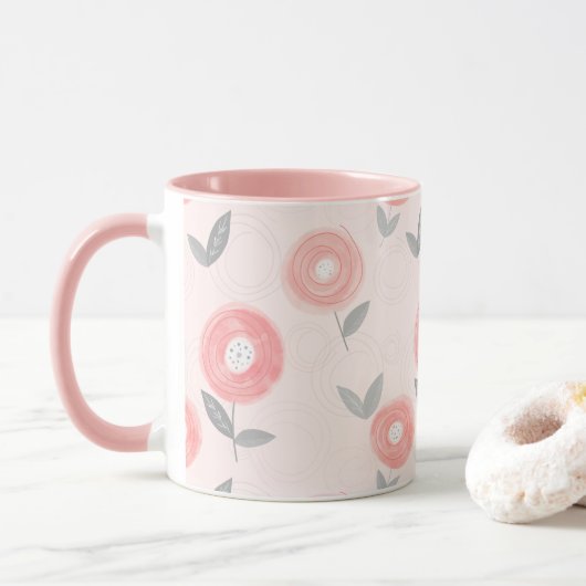 Roze Abstracte Waterverf ventilatorpatroon Mok (Met donut)