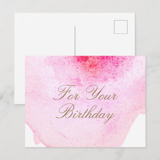 Roze Abstracte Waterverf Verjaardag Beloningskaart Briefkaart (Voorkant / Achterkant)