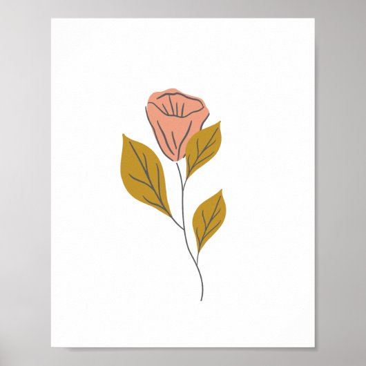 Roze Abstracte wilde bloemen en bladeren Poster (Voorkant)