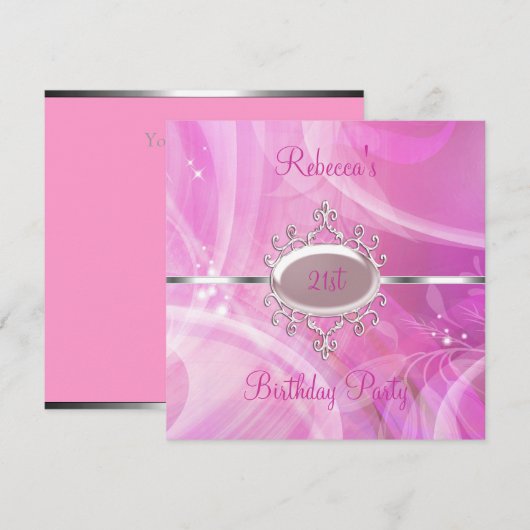 Roze Abstracte Zilverjuwelen 21ste Elegant Birthda Kaart (Voorkant / Achterkant)