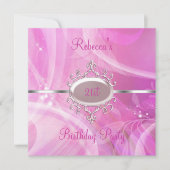Roze Abstracte Zilverjuwelen 21ste Elegant Birthda Kaart (Voorkant)