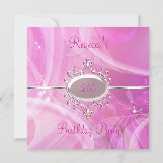 Roze Abstracte Zilverjuwelen 21ste Elegant Birthda Kaart (Voorkant)