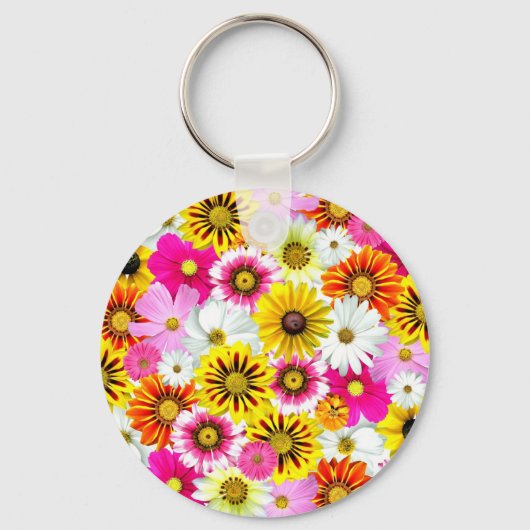 Roze accessoires met roze gele bloemen sleutelhanger (Voorkant)