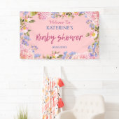 Roze Achtergrond Bloemrijke Rand Welkom Baby Showe Spandoek (Insitu)