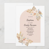 Roze achtergrond, boho doop uitnodiging voor meisj (Voorkant / Achterkant)