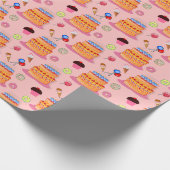 Roze Achtergrond Cake Lollipop Ice-cream Cupcakes Cadeaupapier (Hoek)