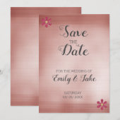 Roze achtergrond en glitter Flowers Save The Date (Voorkant / Achterkant)