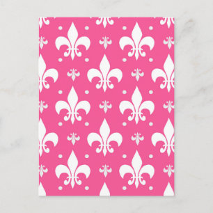 Roze achtergrond Fleur-de-lis patroonontwerp Briefkaart