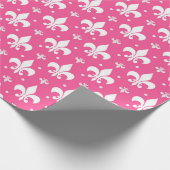 Roze Achtergrond Fleur-de-lis Patroonontwerp Cadeaupapier (Hoek)