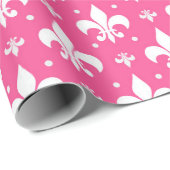 Roze Achtergrond Fleur-de-lis Patroonontwerp Cadeaupapier (Rol Hoek)