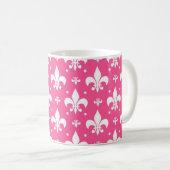 Roze Achtergrond Fleur-de-lis Patroonontwerp Koffiemok (Voorkant rechts)