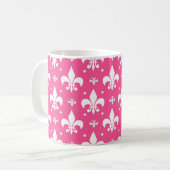 Roze Achtergrond Fleur-de-lis Patroonontwerp Koffiemok (Voorkant links)