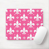 Roze Achtergrond Fleur-de-lis Patroonontwerp Muismat (Met muis)